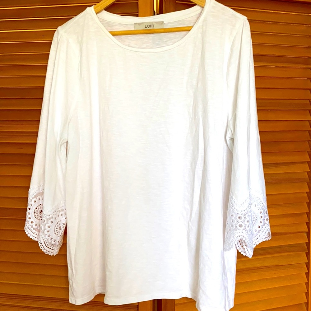 Loft white tee with lace cuffs